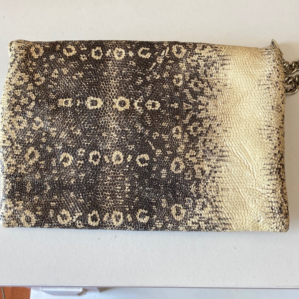 Henri Bendel Cream and Brown Snake Print Clutch - Picture 6 of 10